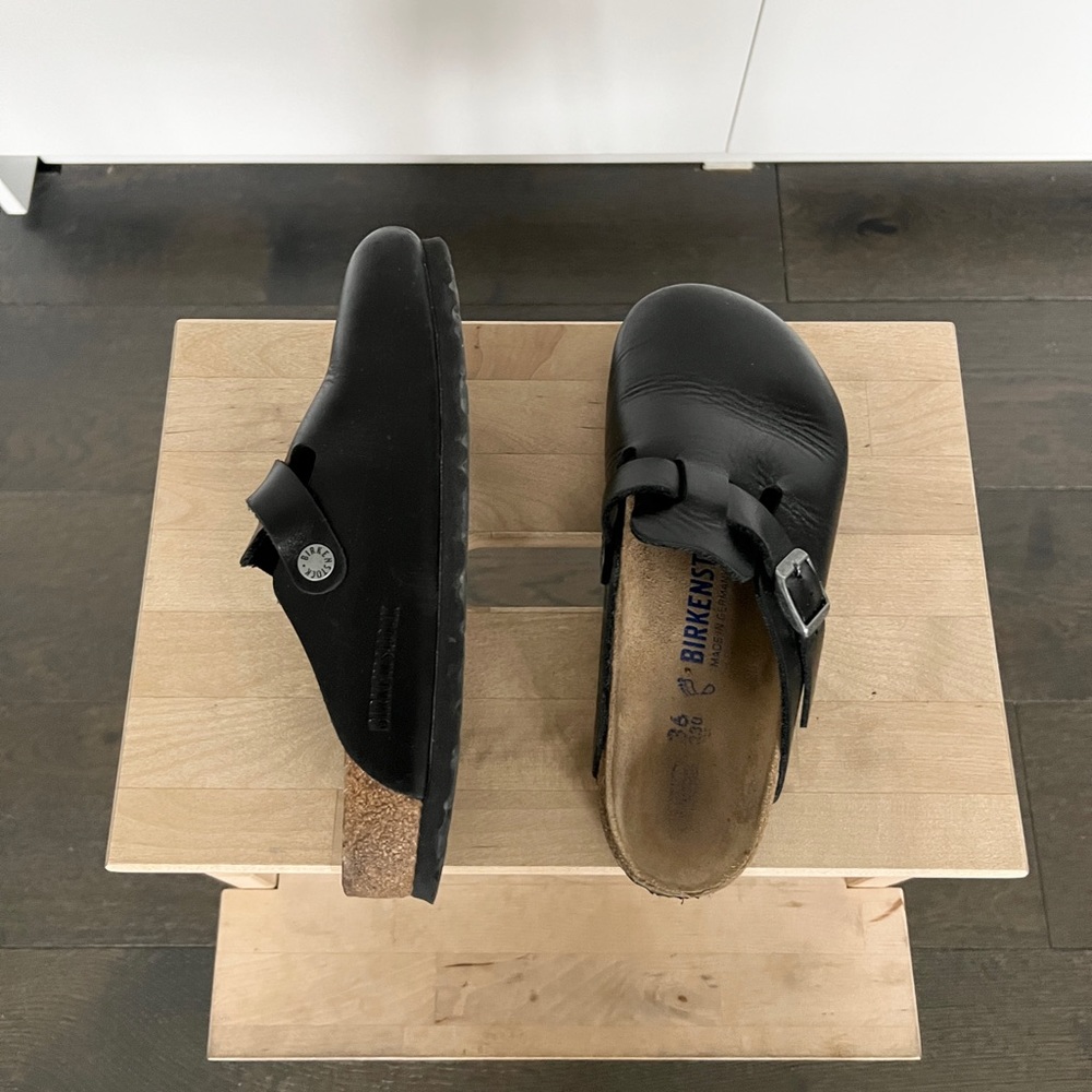 Birkenstock black leather clogs